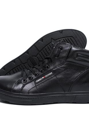 Мужские зимние кожаные ботинки tommy  hilfiger black