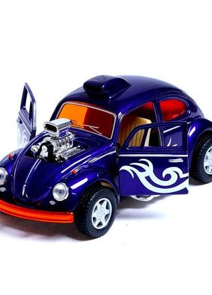 Машинка металева інерційна volkswagen beetle custom dragracer kinsmart kt5405w 1:32  (фіолетовий)