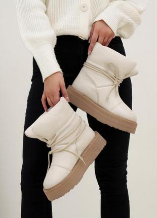 Кожаные женские зимние дутые ботинки/угги1 фото