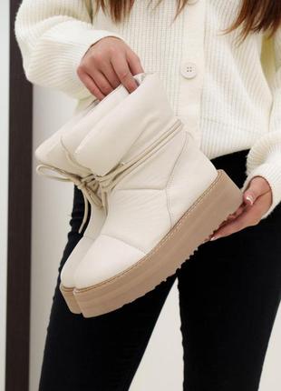 Кожаные женские зимние дутые ботинки/угги5 фото