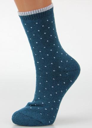 Носки женские махровые высокие 23-25 размер (36-40 обувь) точки зимние, бирюзовый3 фото