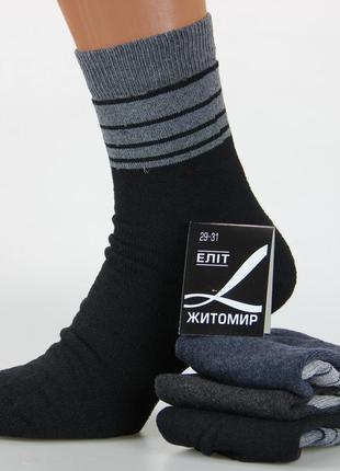 Шкарпетки чоловічі махрові високі 29-31 розмір (43-46 взуття) еліт смуга зимові, темні кольори2 фото