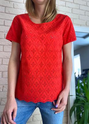 Красная коралловая котоновпя блузка без рукавов футболка