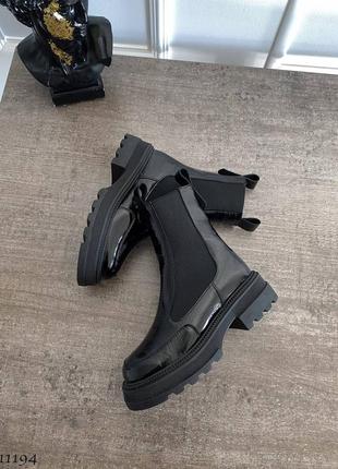 Челси женские черные кожаные лаковые ботинки зима6 фото