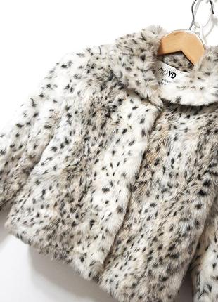 Yd белый полушубок шубка меховая куртка леопардовый принт зима/деми на девочку 9-10-11л школа4 фото