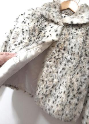 Yd белый полушубок шубка меховая куртка леопардовый принт зима/деми на девочку 9-10-11л школа5 фото