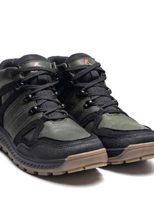 Чоловічі зимові шкіряні кросівки еcco series clasic olive gore-tex9 фото