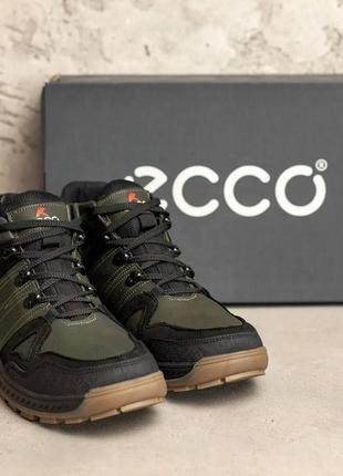 Чоловічі зимові шкіряні кросівки еcco series clasic olive gore-tex3 фото