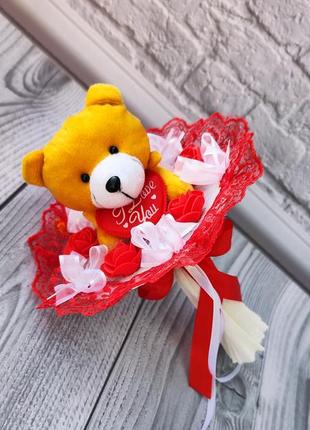 Букет з плюшевим ведмедиком , м'які іграшки подарунок дівчині жінці чи дитині3 фото