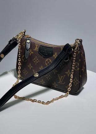 Женская сумка louis vuitton easy pouch on strap monogram brown/black