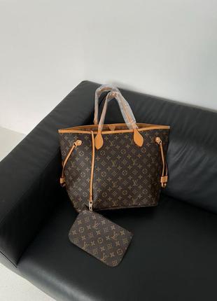 Женская сумка louis vuitton neverfull brown caramel3 фото