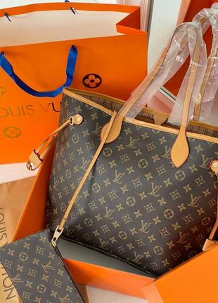 Женская сумка louis vuitton neverfull brown caramel4 фото