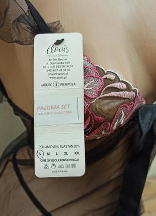 Anais paloma комплект женского нижнего эротического белья пеньюар и стринги чорный с розовым р s, m, l8 фото