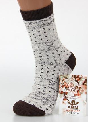 Носки женские махровые высокие 23-25 размер (36-40 обувь) с узором квм зимние, светло-коричневый2 фото