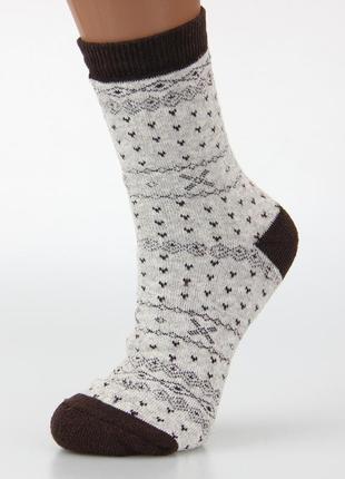 Носки женские махровые высокие 23-25 размер (36-40 обувь) с узором квм зимние, светло-коричневый3 фото