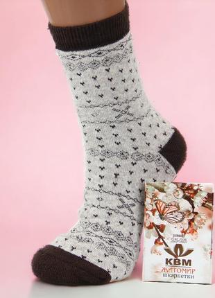 Носки женские махровые высокие 23-25 размер (36-40 обувь) с узором квм зимние, светло-коричневый
