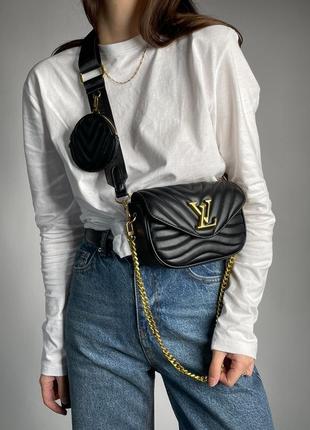 Женская сумка louis vuitton new wave деми pochette bag black/gold