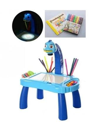 Детский столик проектор для рисования projector painting набор с проектором, 24 слайда, фломастеры синий3 фото