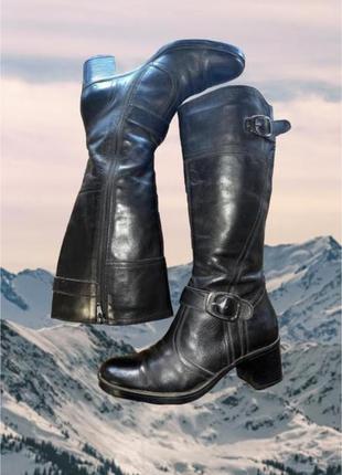 Зимові шкіряні чоботи janet d високі оригінальні чорні на підборах