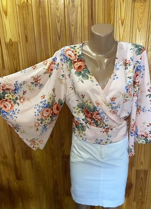 Розовый топ,кимоно,топ  на запах ,цветочный принт,цветы