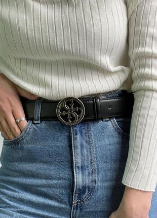 Жіночий ремінець guess leather belt black/silver