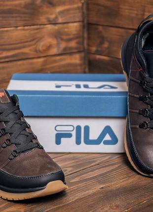 Чоловічі зимові шкіряні кросівки fila brown classic8 фото