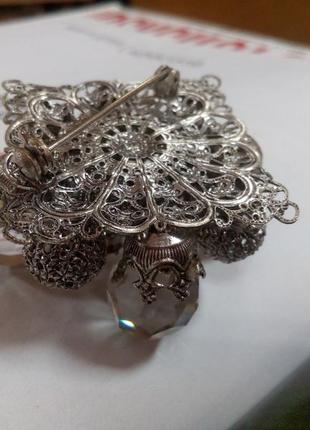 Арт-деко! 👑 винтаж шары большие сканная латунь в серебрении коньячная брошка