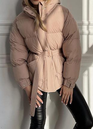 Пуховик об‘ємний з поясом modern boutique