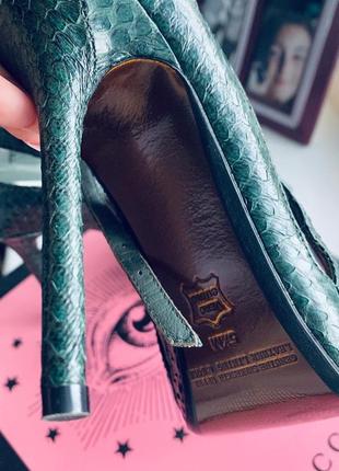 Туфли из змеиной 🐍 кожи кожаные туфли на 35 размер темно-зелёные4 фото