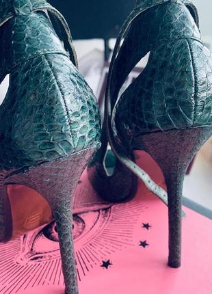 Туфлі зі зміїної 🐍 шкіри шкіряні туфлі на 35 розмір темно-зелені5 фото