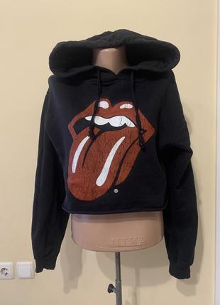 Тепла флісова укорочена толстовка topshop rolling stones розмір s