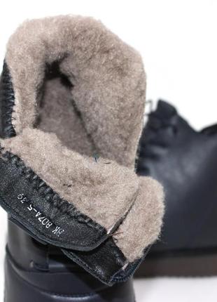 Стильные темно-синие зимние женские легкие ботинки с эко мехом, женственная обувь на зиму5 фото