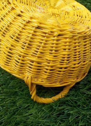 Корзина🍩🌞🍬 плетеная сухарница фруктовница конфетница винтаж лоза в эмали желтая корзина солнечная яркая4 фото