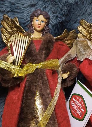 Верхушка на ёлку ангел с крыльями кукла декор рождество христово