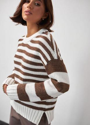Джемпер у смужку  з  напіввовняній пряжі 42-52 р.☕🍧🍇
