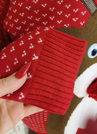 Новый нарядный новогодний свитер в красном цвете с оленем и обьемным носом, размер хл-2хл7 фото