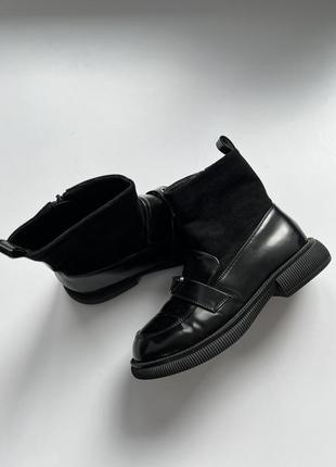 Ботинки черные кожаные демисезонные подростковые для девочки5 фото