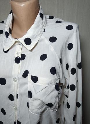 Рубашка в горошек с кармашком. сорочка  горошок бежевого кольору кежуал віскоза3 фото