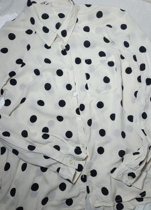 Рубашка в горошек с кармашком. сорочка  горошок бежевого кольору кежуал віскоза7 фото