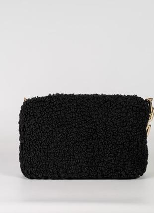 Жіноча сумка чорна сумка тедді сумка пухнаста чорний клатч з ланцюгом4 фото