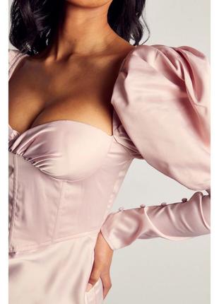 Неймовірна ніжно-рожева атласна корсетна сукня з обʼємними рукавами від misspap  ( сукня на новий рік, вечірня сукня)2 фото