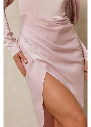 Неймовірна ніжно-рожева атласна корсетна сукня з обʼємними рукавами від misspap  ( сукня на новий рік, вечірня сукня)4 фото