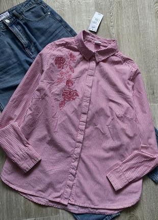 Рубашка свободного кроя, рубашка в полоску с вышивкой, сорочка, блузка с вышивкой, блузка свободного кроя1 фото