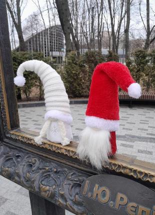 Пара скандинавских новогодних гномов, дед мороз и снеговирка, интерьерная игрушка ручной работы2 фото