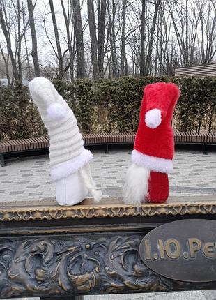 Пара скандинавських новорічних гномів, дід мороз та снігурка, інтер'єрна іграшка ручної роботи