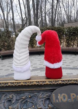 Пара скандинавських новорічних гномів, дід мороз та снігурка, інтер'єрна іграшка ручної роботи