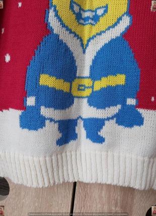 Классный зимний свитер с minions в сочном красном цвете на ребёнка 7-8 лет7 фото