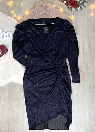 Блискуча вечірня плісована сукня темно-синього кольору довжини міді від joanna hope5 фото