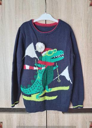 Новий фірмовий nutmeg светр із малюнком "новорічний крокодил" на хлопчика 8-9 років