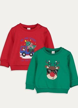 Новогодний принт, набор из 2х свитшотов, кофта, джемпер, 9-12 мес, lc waikiki